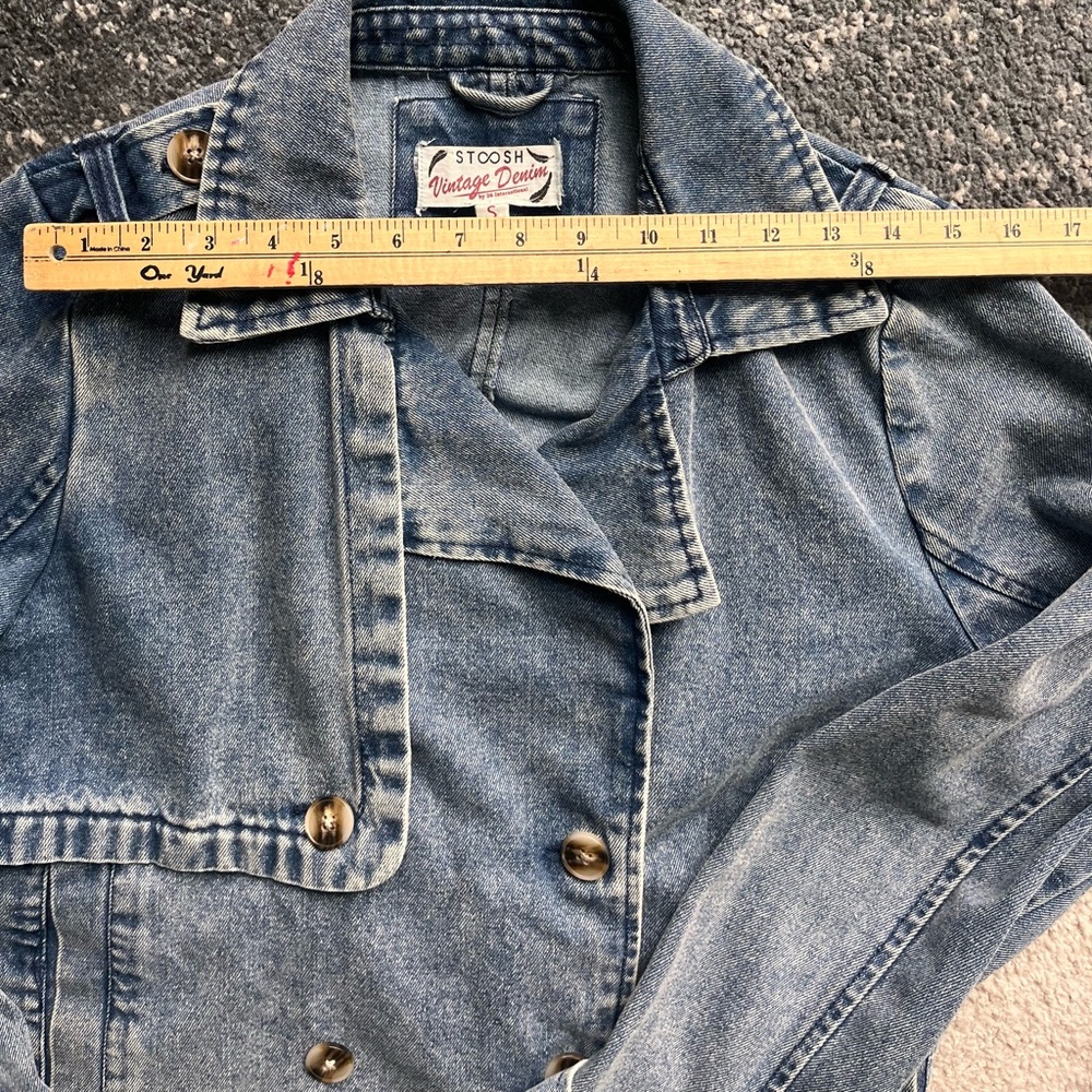 26 International STOOSH Vintage Denim crop trench or double breasted jacket - Picture 6 of 8